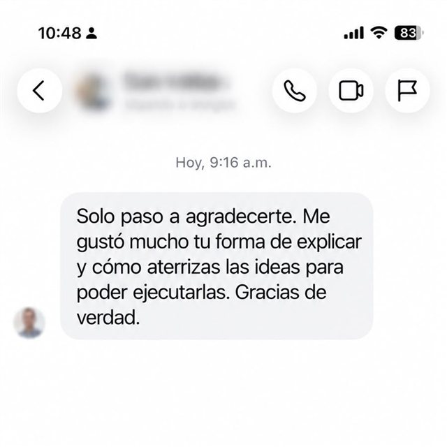 Mensaje de agradecimiento de una persona mentorizada por Felipe Henao